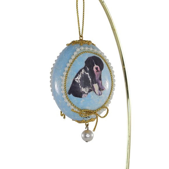 Vintage Handmade Boxer Puppy Dog Real Egg Christmas Ornament Blue - Picture 3 of 9